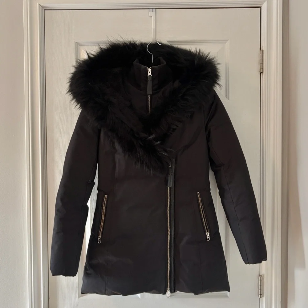 Mackage Signature Collar, All Black Women's Fur Coat - Picture 1 of 4